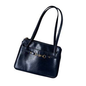Vintage Navy Blue Purse Shoulder Bag 1970s FS Originals Gold Horse Bit Accent